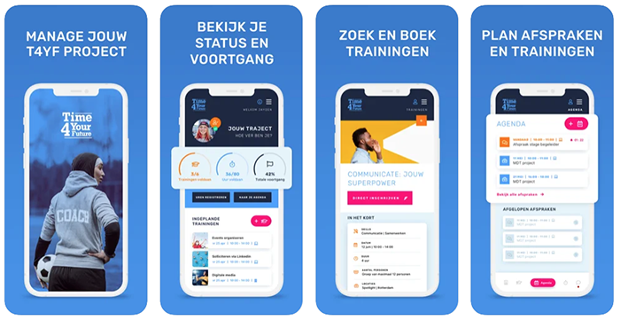 Overzicht schermen T4YF app