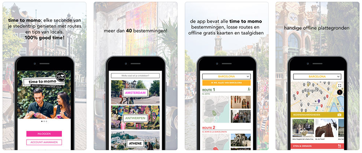 Time to momo app - voorbeeld schermen